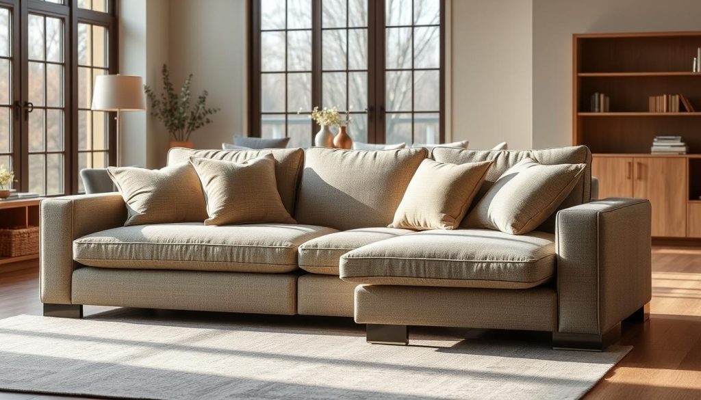 A beautifully crafted retractable sofa sits in a cozy living room, its sleek and modern design effortlessly blending with the warm, inviting atmosphere. Soft, plush cushions in a neutral palette invite relaxation, while the sofa's clean lines and subtle contours create a harmonious visual balance. Gentle natural light filters in through large windows, casting a serene glow and highlighting the sofa's rich, textured upholstery. The room's layout is thoughtfully arranged, with the sofa positioned as the central focal point, ready to transform and adapt to the homeowner's needs. This versatile piece seamlessly combines form and function, making it the perfect choice for the discerning decorator seeking to elevate their living space. A beautifully crafted retractable sofa sits in a cozy living room, its sleek and modern design effortlessly blending with the warm, inviting atmosphere. Soft, plush cushions in a neutral palette invite relaxation, while the sofa's clean lines and subtle contours create a harmonious visual balance. Gentle natural light filters in through large windows, casting a serene glow and highlighting the sofa's rich, textured upholstery. The room's layout is thoughtfully arranged, with the sofa positioned as the central focal point, ready to transform and adapt to the homeowner's needs. This versatile piece seamlessly combines form and function, making it the perfect choice for the discerning decorator seeking to elevate their living space.