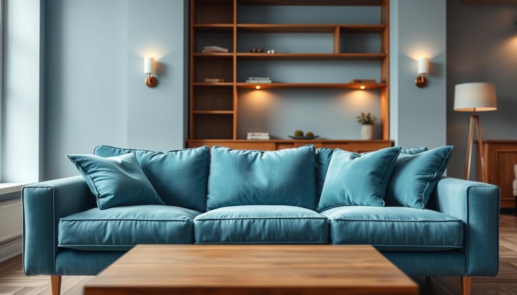 A cozy, azure-hued sofa sits in a well-lit living room, its plush cushions invitingly arranged. The walls behind it are painted in a soft, complementary shade of blue, creating a harmonious, serene atmosphere. Warm wooden accents, such as a coffee table and shelving, add depth and texture to the scene. Subtle lighting, perhaps from sconces or floor lamps, casts a gentle glow, highlighting the sofa's elegant silhouette. The overall composition suggests a tranquil, sophisticated space, perfect for relaxation and contemplation. A cozy, azure-hued sofa sits in a well-lit living room, its plush cushions invitingly arranged. The walls behind it are painted in a soft, complementary shade of blue, creating a harmonious, serene atmosphere. Warm wooden accents, such as a coffee table and shelving, add depth and texture to the scene. Subtle lighting, perhaps from sconces or floor lamps, casts a gentle glow, highlighting the sofa's elegant silhouette. The overall composition suggests a tranquil, sophisticated space, perfect for relaxation and contemplation.
