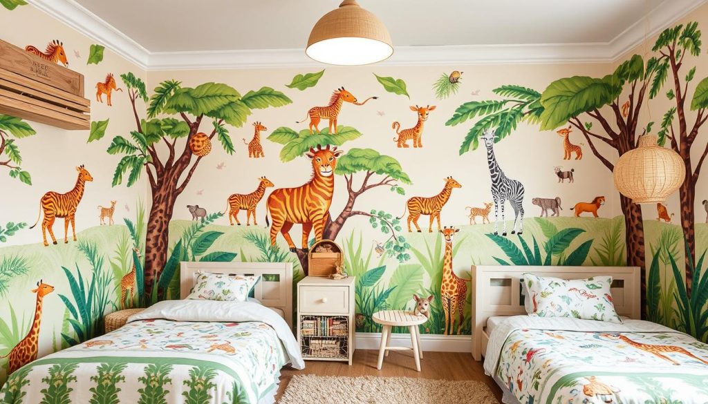 Imagem de um papel de parede safari para quarto infantil Imagem de um papel de parede safari para quarto infantil
