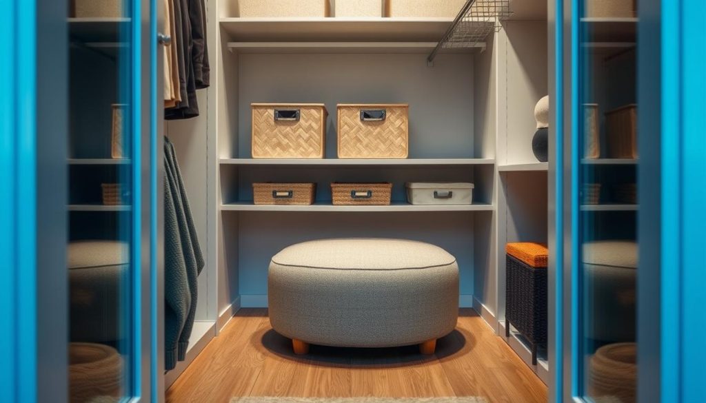 Imagem de um puff em um closet com espaço de armazenamento Imagem de um puff em um closet com espaço de armazenamento