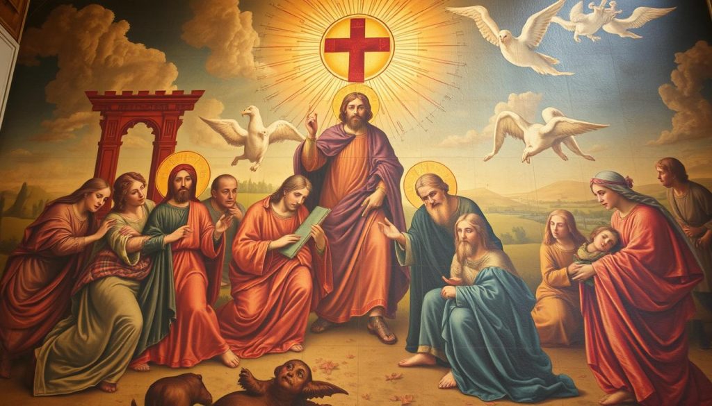 Imagem de um quadro religioso com uma cena bíblica Imagem de um quadro religioso com uma cena bíblica