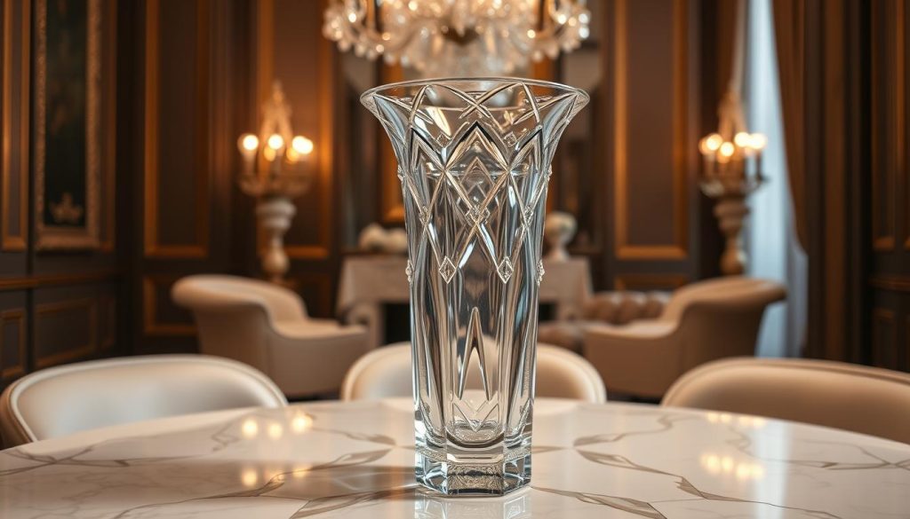 Imagem de um vaso de cristal sofisticado decorando uma sala elegante Imagem de um vaso de cristal sofisticado decorando uma sala elegante