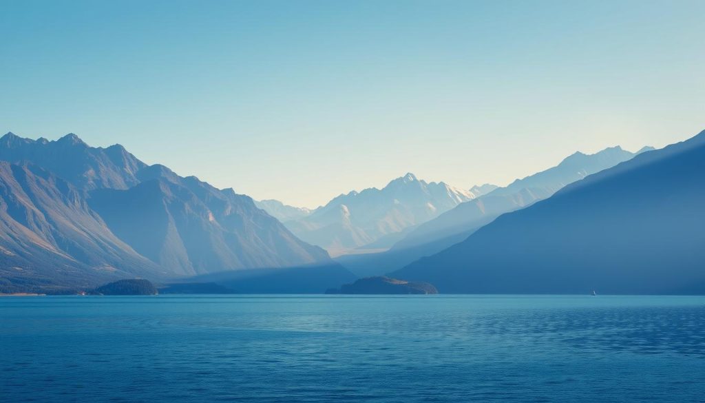 Imagem de uma paisagem serena com montanhas e um lago Imagem de uma paisagem serena com montanhas e um lago
