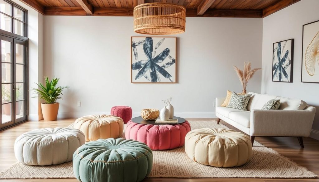 Imagem de uma sala com puffs decorativos Imagem de uma sala com puffs decorativos